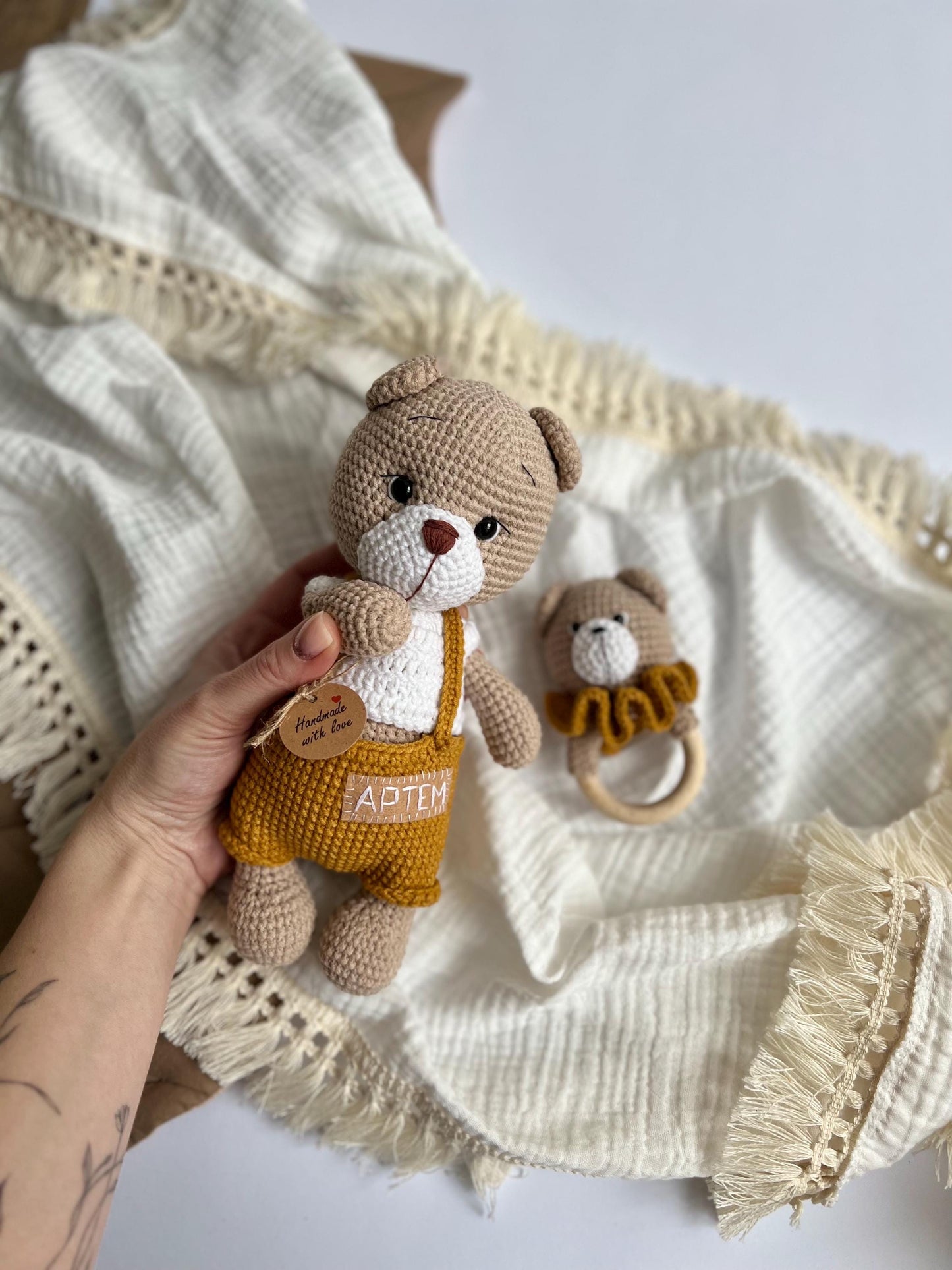 Amigurumi crochet teddy bear, personalized handmade bear toy, first Christmas gift, soft stuffed animal, baptism baby gift