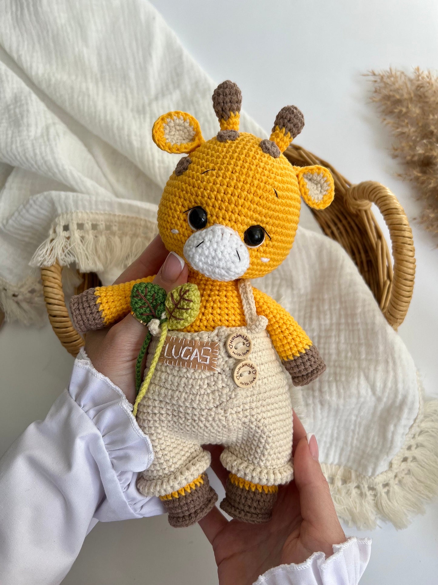 Personalized crochet giraffe amigurumi, handmade safari crochet toy, first Christmas gift idea, stuffed plush animals, christening gift