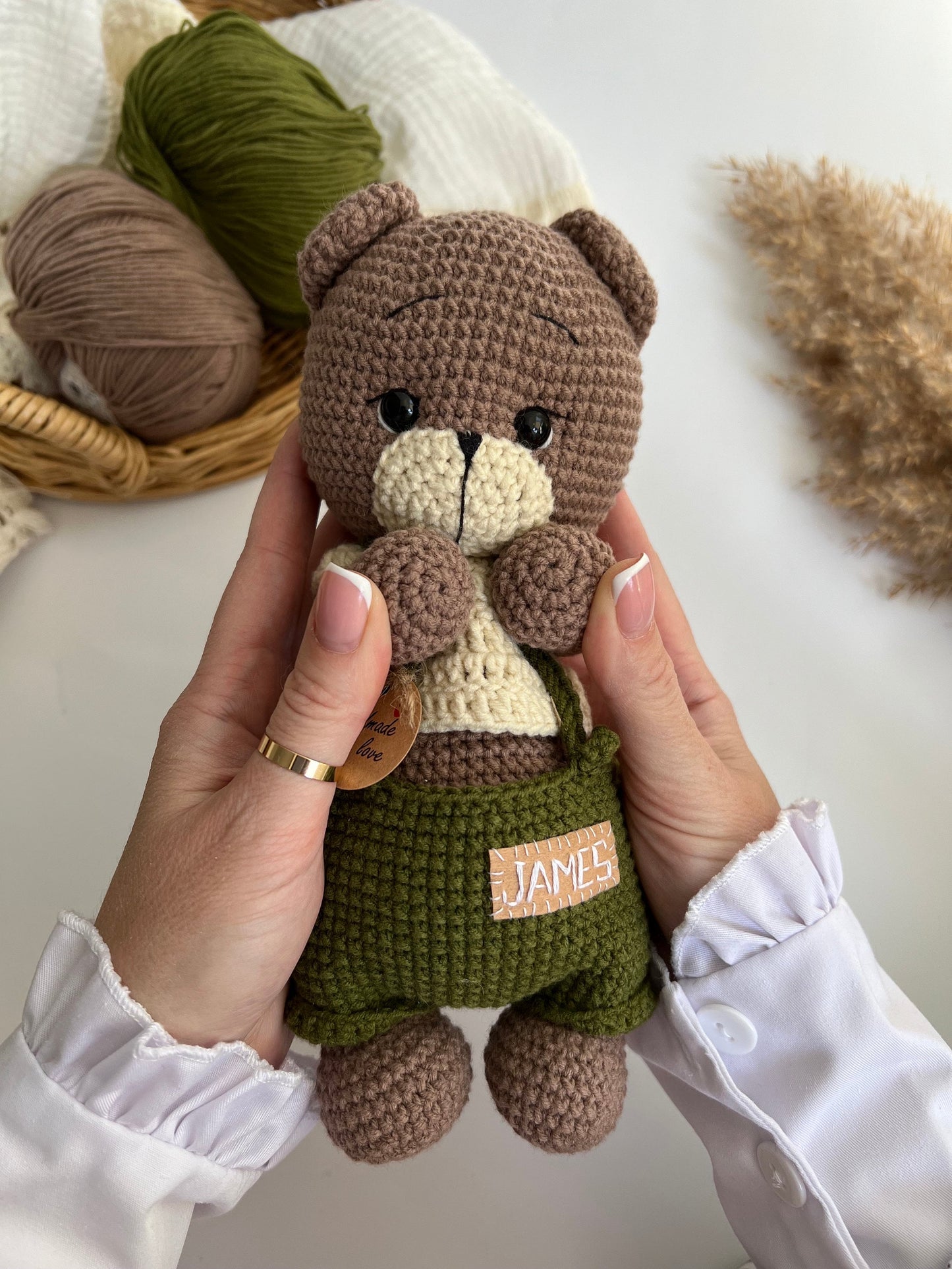 Personalized crochet teddy bear, first Christmas gift, soft stuffed animal amigurumi, toddler holiday gift, organic baby toys