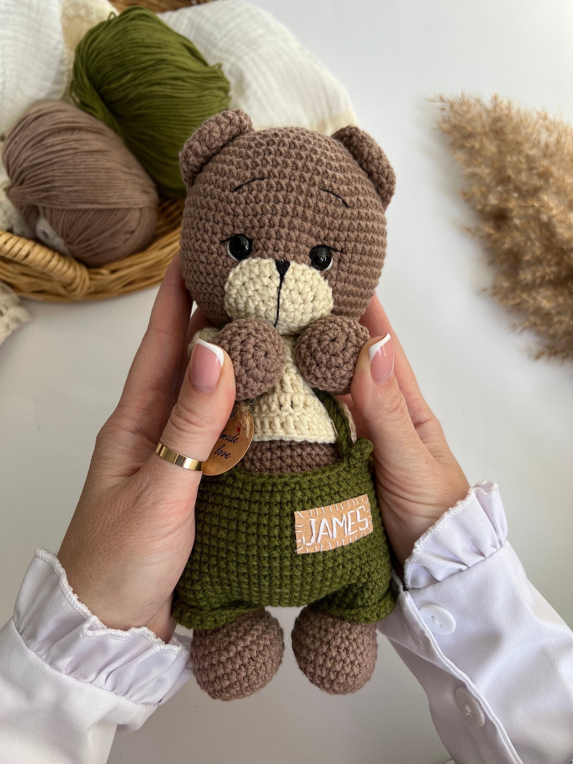 Personalized crochet teddy bear, first Christmas gift, soft stuffed animal amigurumi, toddler holiday gift, organic baby toys