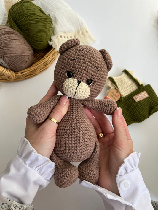 Personalized Crochet Teddy Bear, Organic Plush Amigurumi Baby Toy