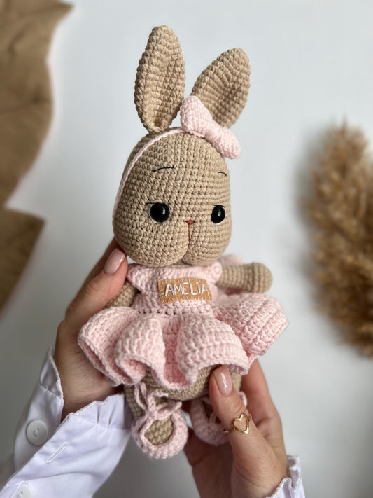 Personalized amigurumi rabbit, custom crochet bunny toy, organic baby toy, first Christmas gift