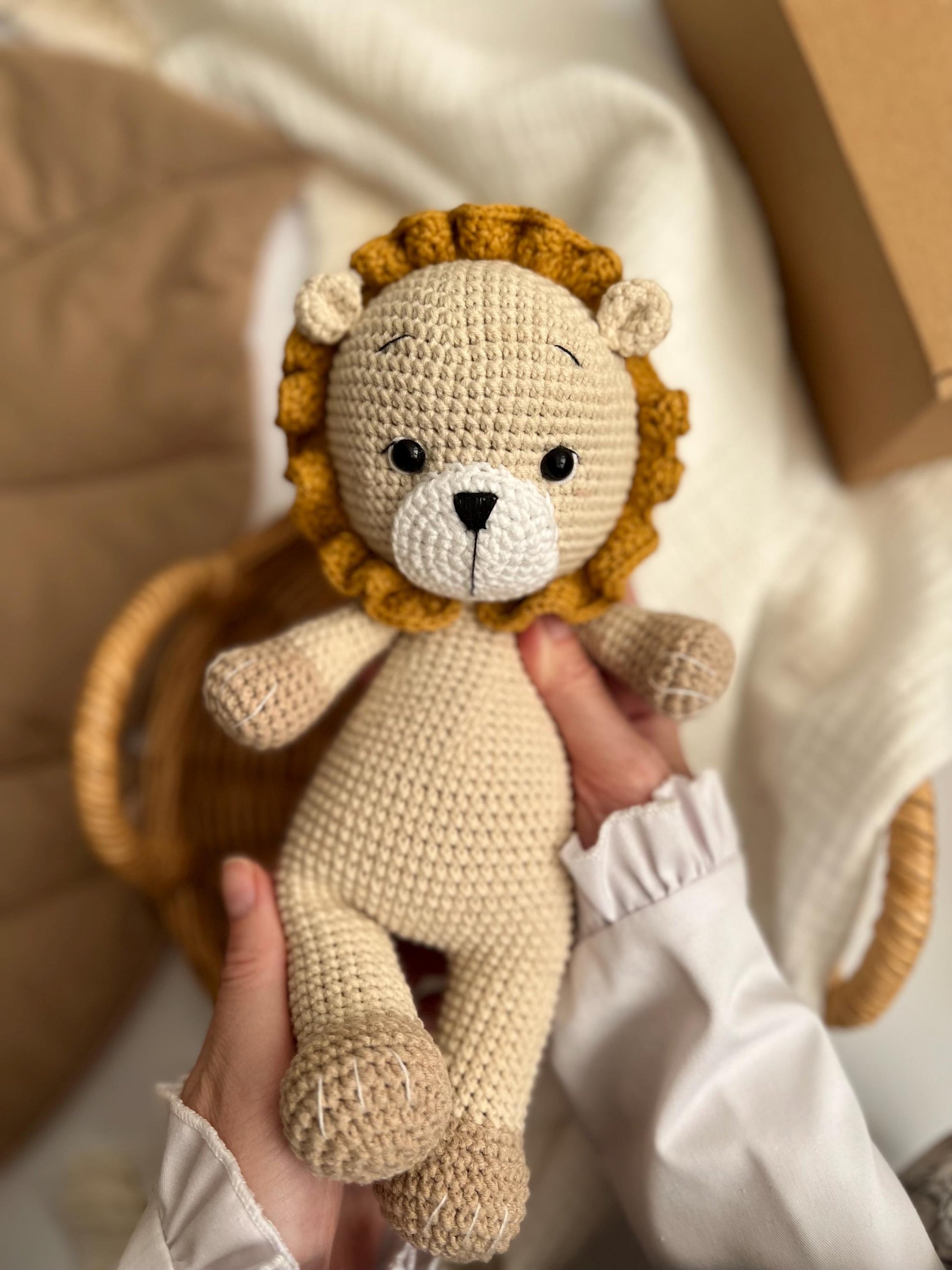 Personalized jungle animals, crochet plush lion, organic lion amigurumi, baby shower gift, safari nursery decor, baptism baby gift
