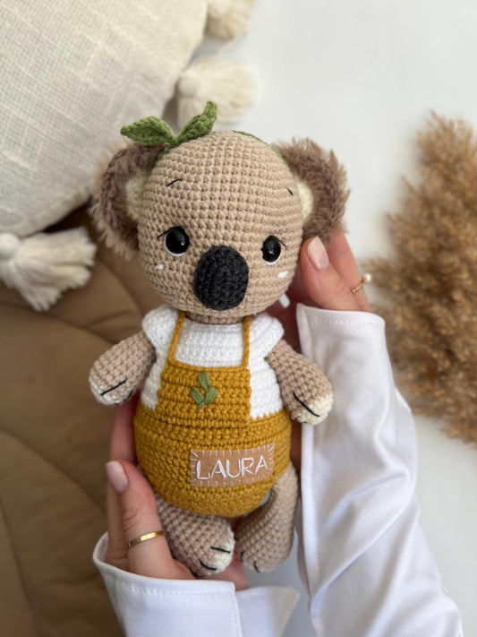 Soft plush koala amigurumi, cute crochet koala bear, handmade plush Australian animal, boho nursery decor, organic baby toy, gift for niece