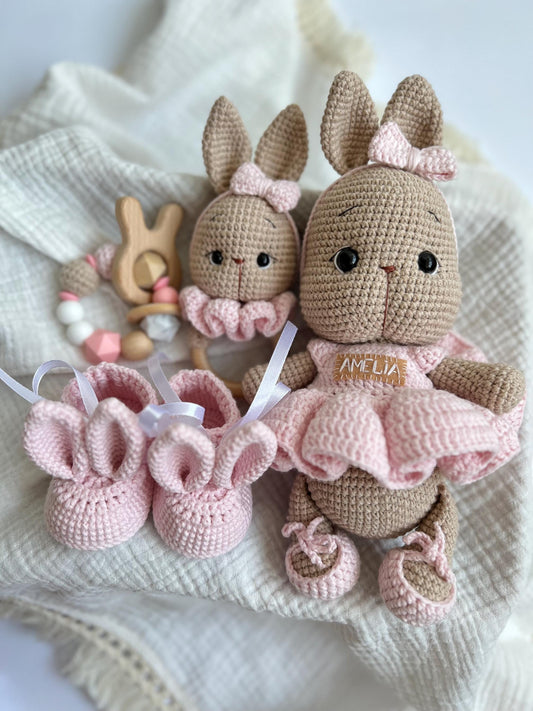 Cute crochet bunny amigurumi toy, handmade custom rabbit, baby shower gift, girl nursery decor, baptism baby gift, baby first Christmas