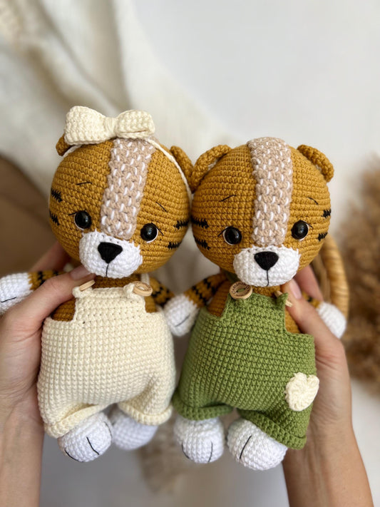 Cute personalized crochet tiger toy, first Christmas gift, safari nursery decor, siblings gift idea, handmade tiger amigurumi, twins gift