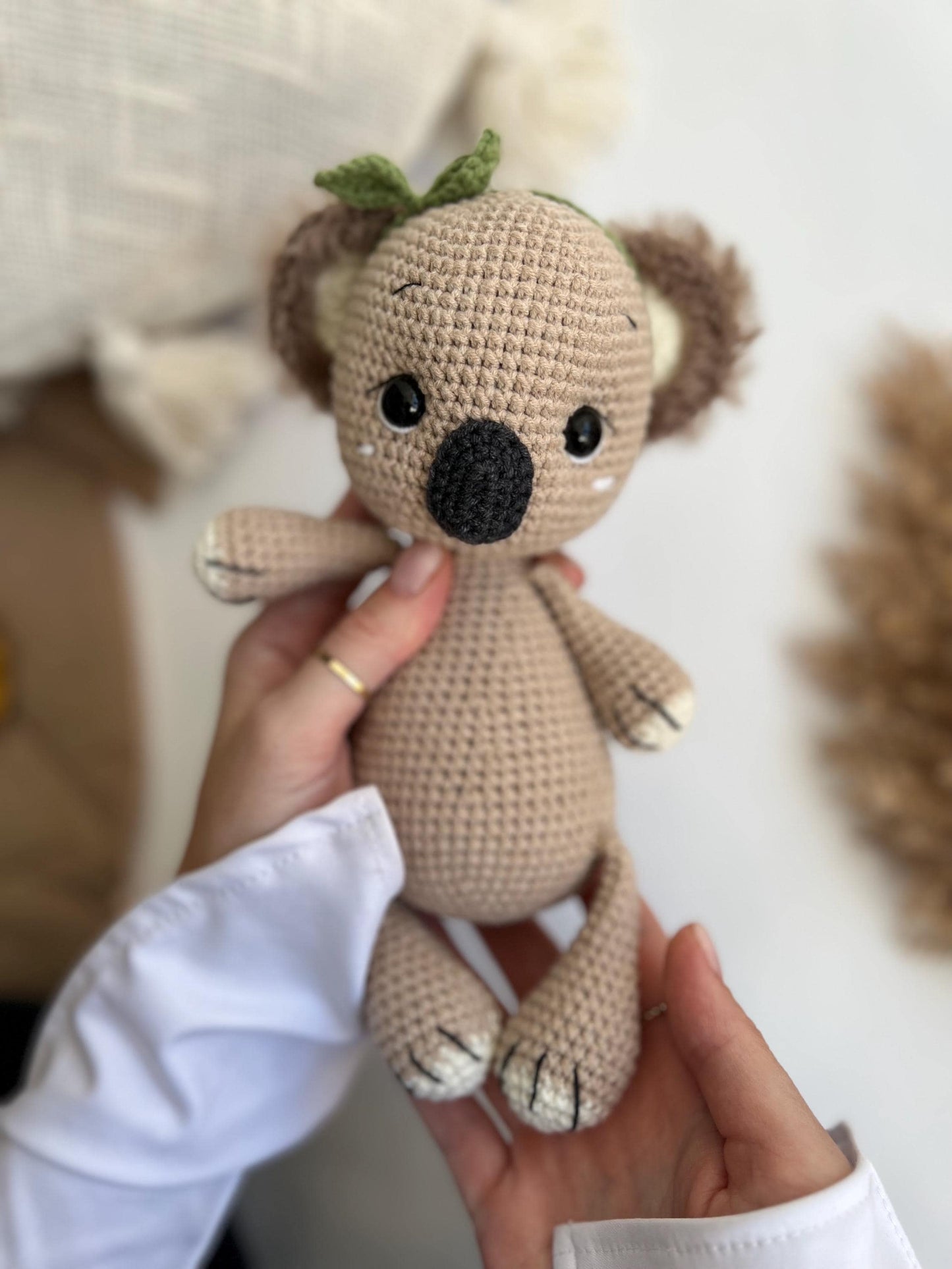 Soft plush koala amigurumi, cute crochet koala bear, handmade plush Australian animal, boho nursery decor, organic baby toy, gift for niece
