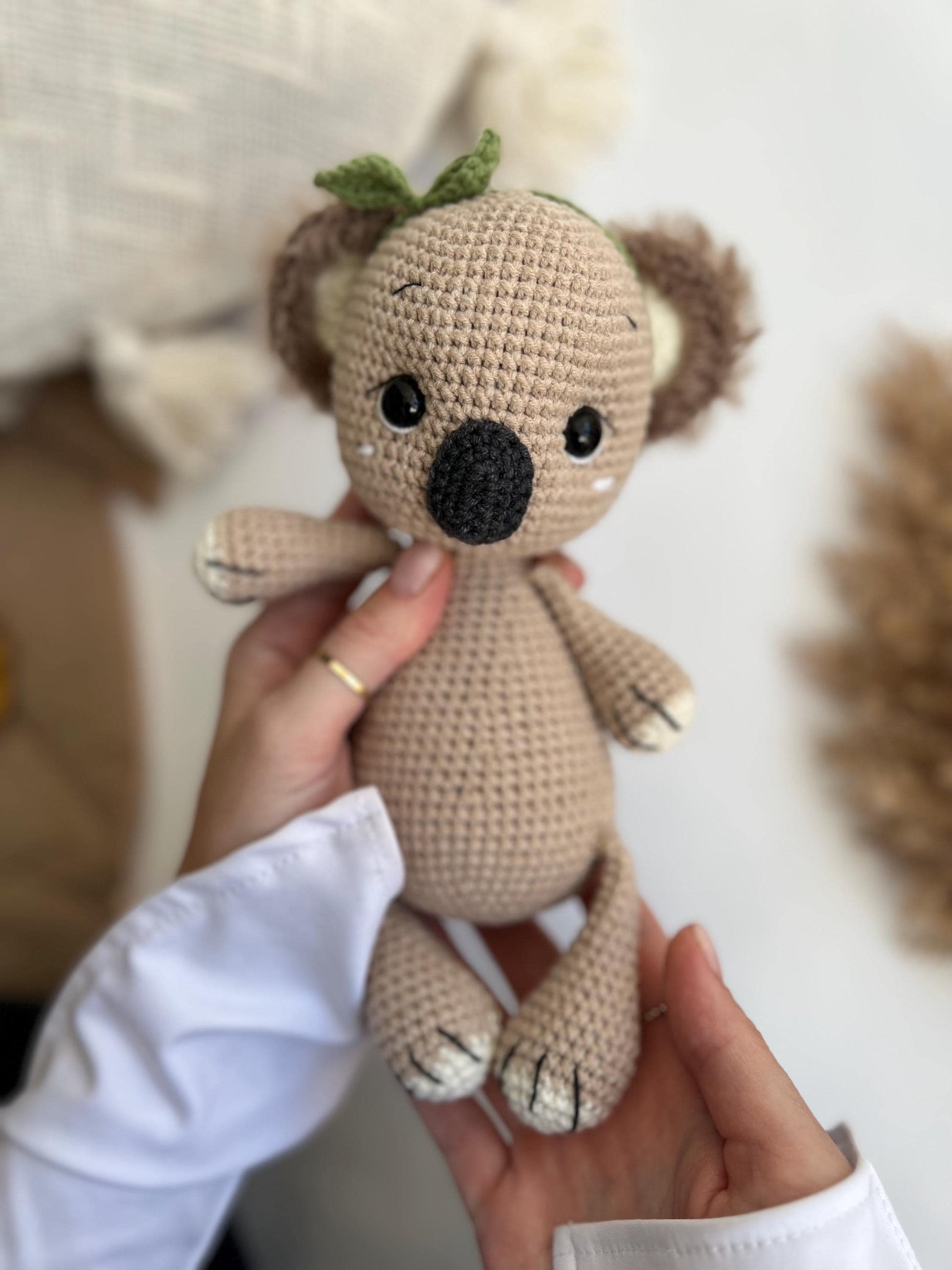 Soft plush koala amigurumi, cute crochet koala bear, handmade plush Australian animal, boho nursery decor, organic baby toy, gift for niece