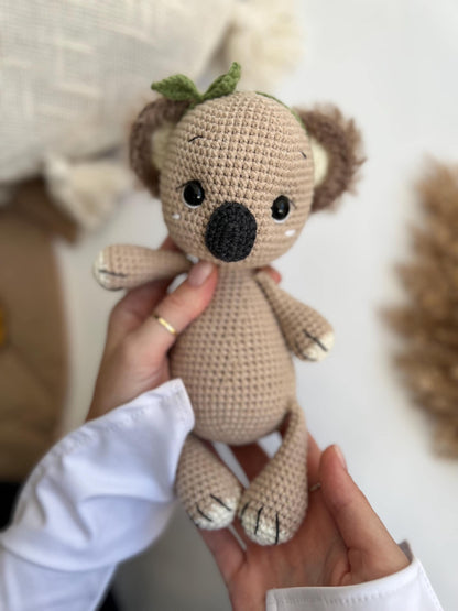 Soft plush koala amigurumi, cute crochet koala bear, handmade plush Australian animal, boho nursery decor, organic baby toy, gift for niece