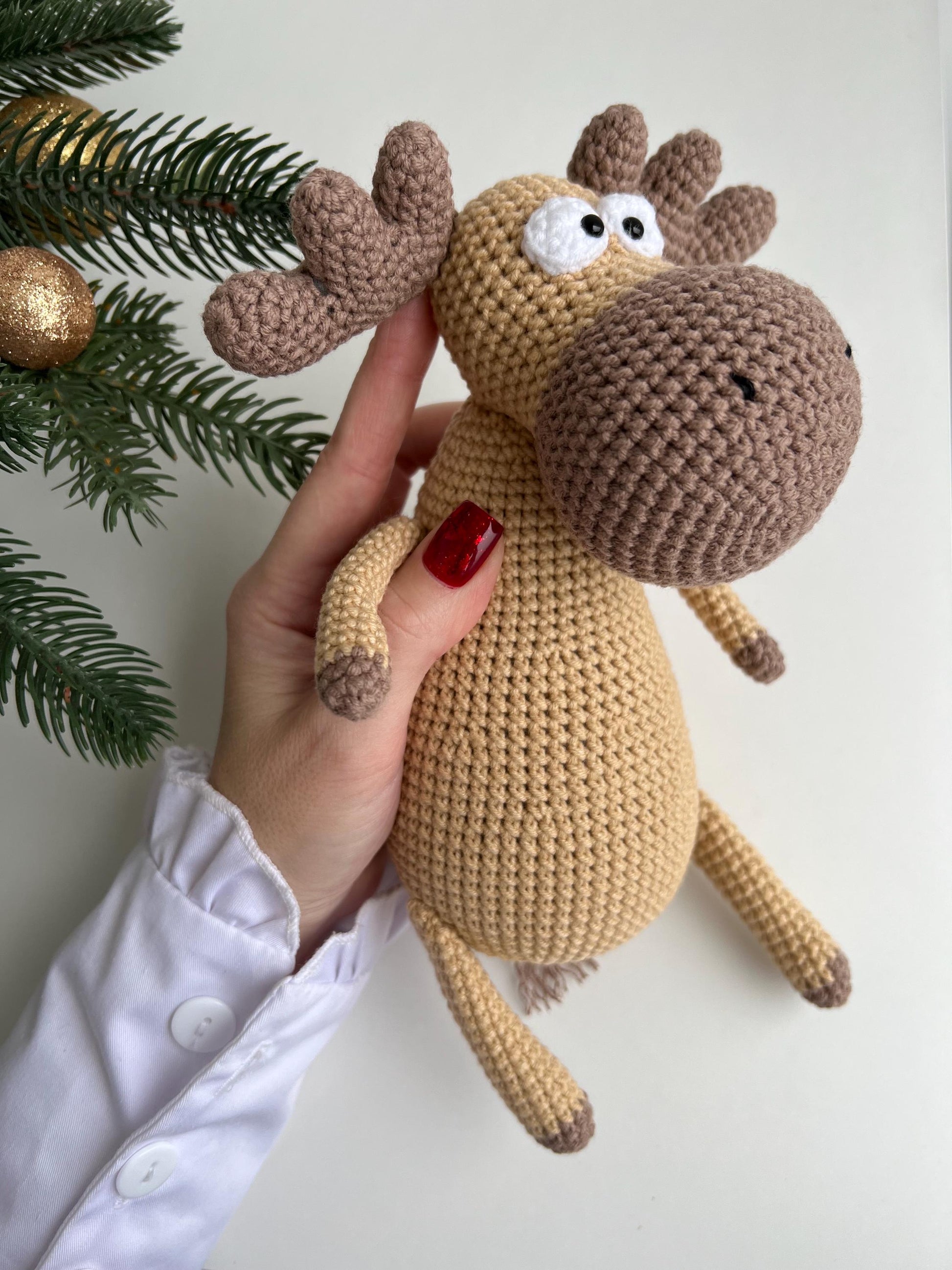 Cute crochet Christmas moose, handmade deer amigurumi, first Christmas gift, organic baby toys, New Year son gift, custom crochet reindeer