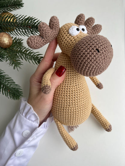 Crochet Christmas reindeer toy, cute moose amigurumi, handmade winter deer, Xmas gift daughter, boho nursery decor, baby Holidays gift