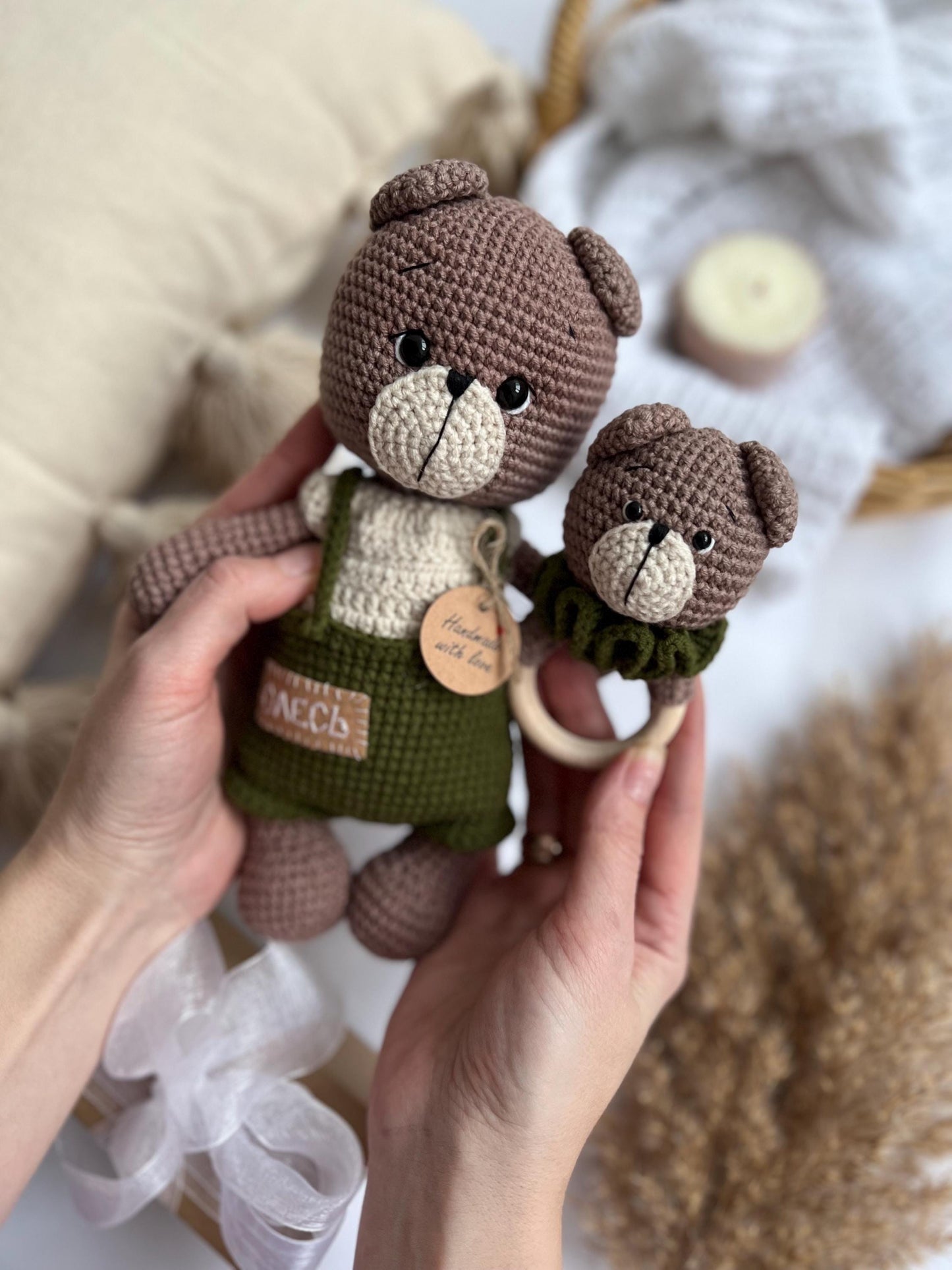 Amigurumi crochet teddy bear, personalized handmade bear toy, first Christmas gift, soft stuffed animal, baptism baby gift