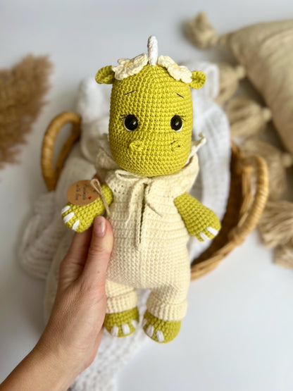 Amigurumi crochet dino toy, fantastic soft stuffed animal, organic baby toy, nursery decor