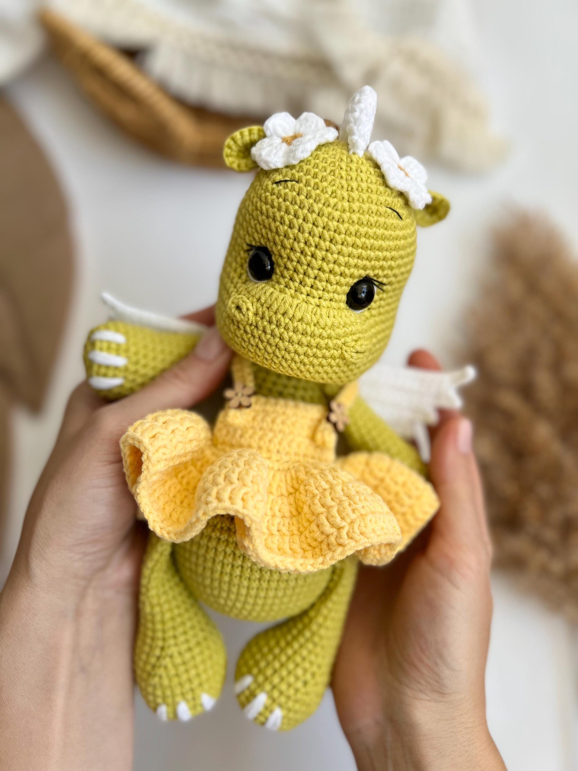 Amigurumi crochet dino toy, fantastic soft stuffed animal, organic baby toy, nursery decor