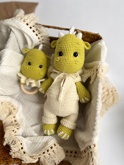 Amigurumi crochet dino toy, fantastic soft stuffed animal, organic baby toy, nursery decor