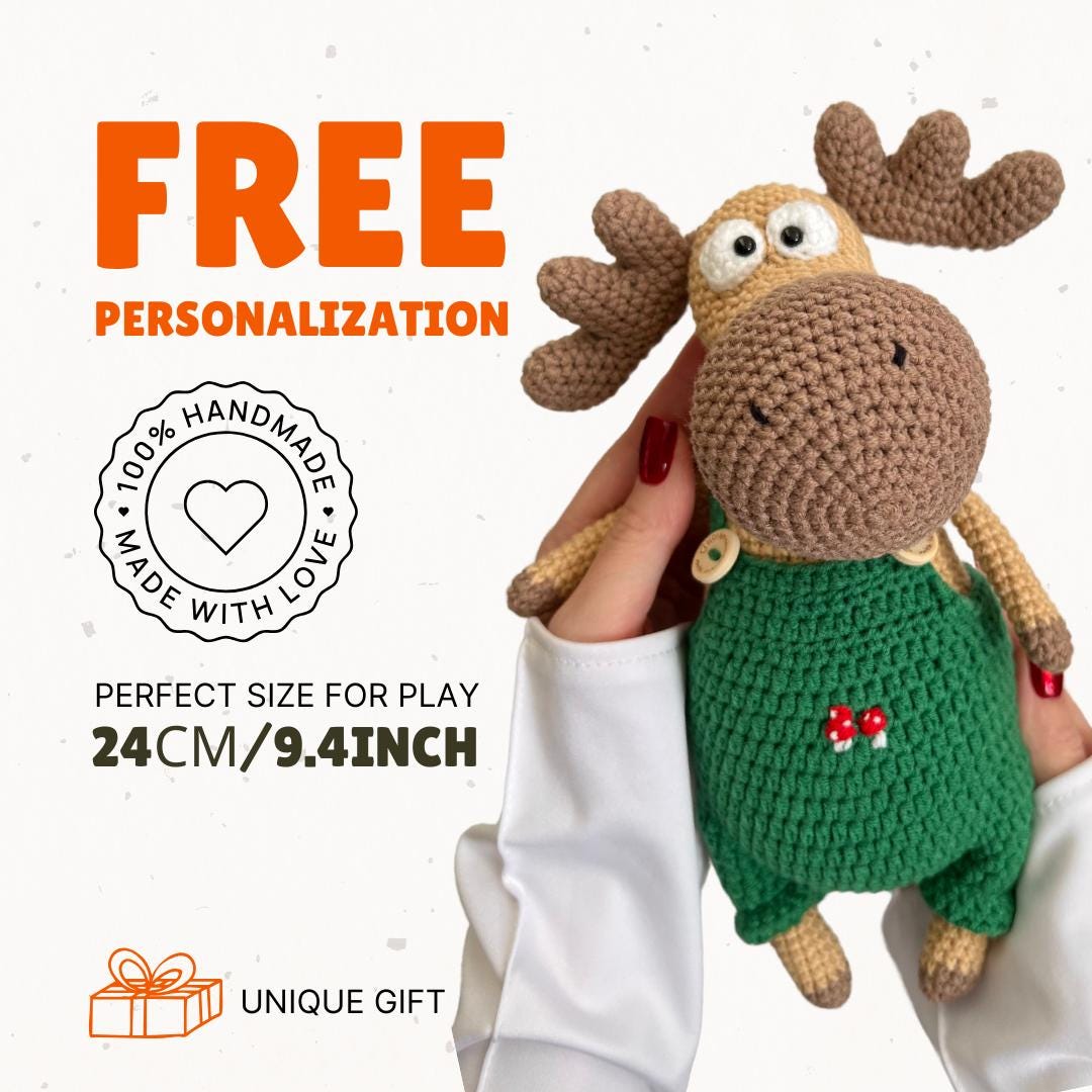 Crochet Christmas reindeer toy, cute moose amigurumi, handmade winter deer, Xmas gift daughter, boho nursery decor, baby Holidays gift