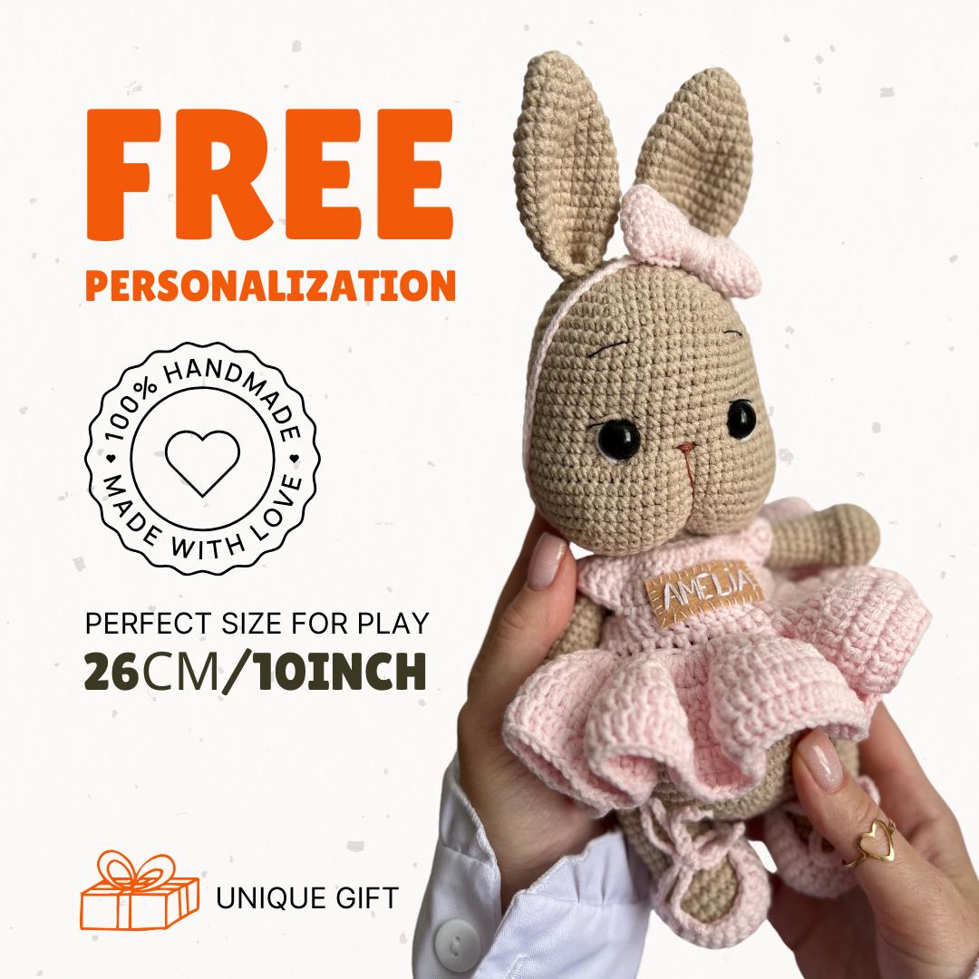 Personalized amigurumi rabbit, custom crochet bunny toy, organic baby toy, first Christmas gift