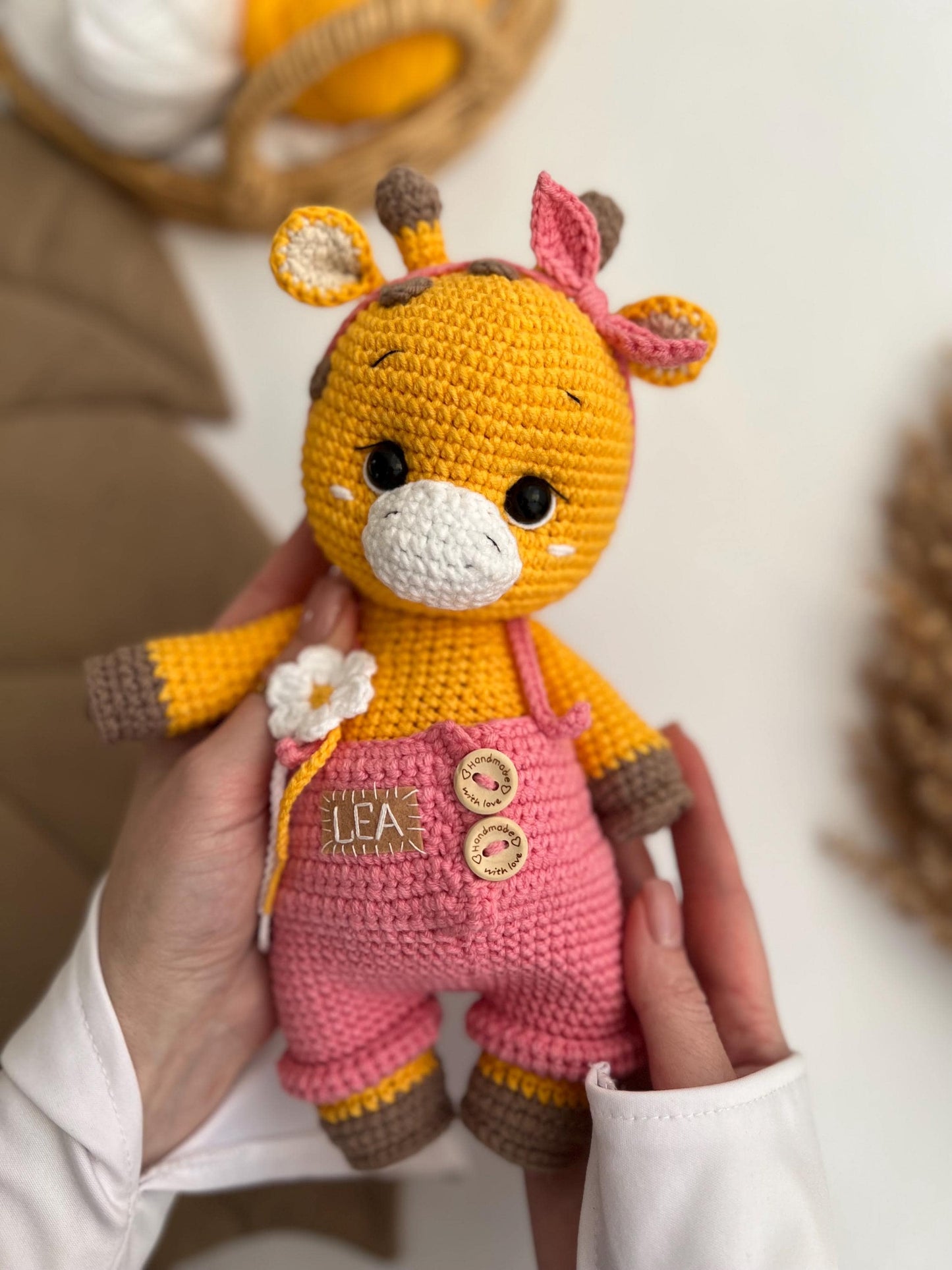 Personalized crochet giraffe toy, baby first Christmas gift, crochet safari nursery decor, organic baby toys, grandchild Holidays gift