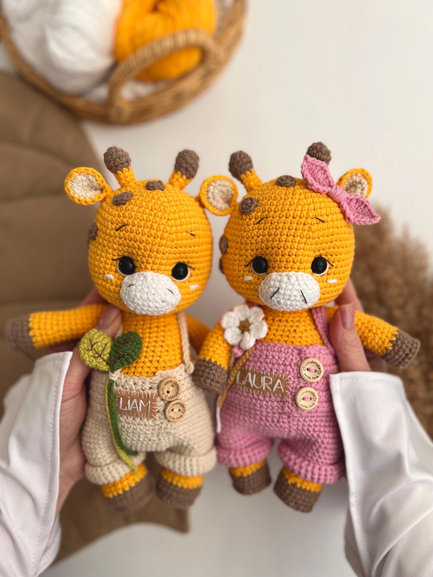 Personalized crochet giraffe amigurumi, handmade safari crochet toy, first Christmas gift idea, stuffed plush animals, christening gift