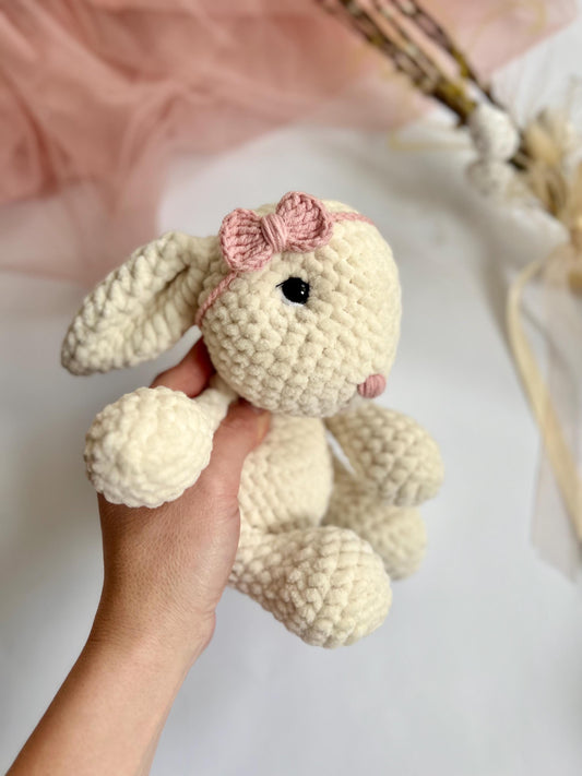 Cute crochet bunny amigurumi, custom plush rabbit toy, siblings gift, girl nursery decor, gender reveal gift, soft stuffed animals