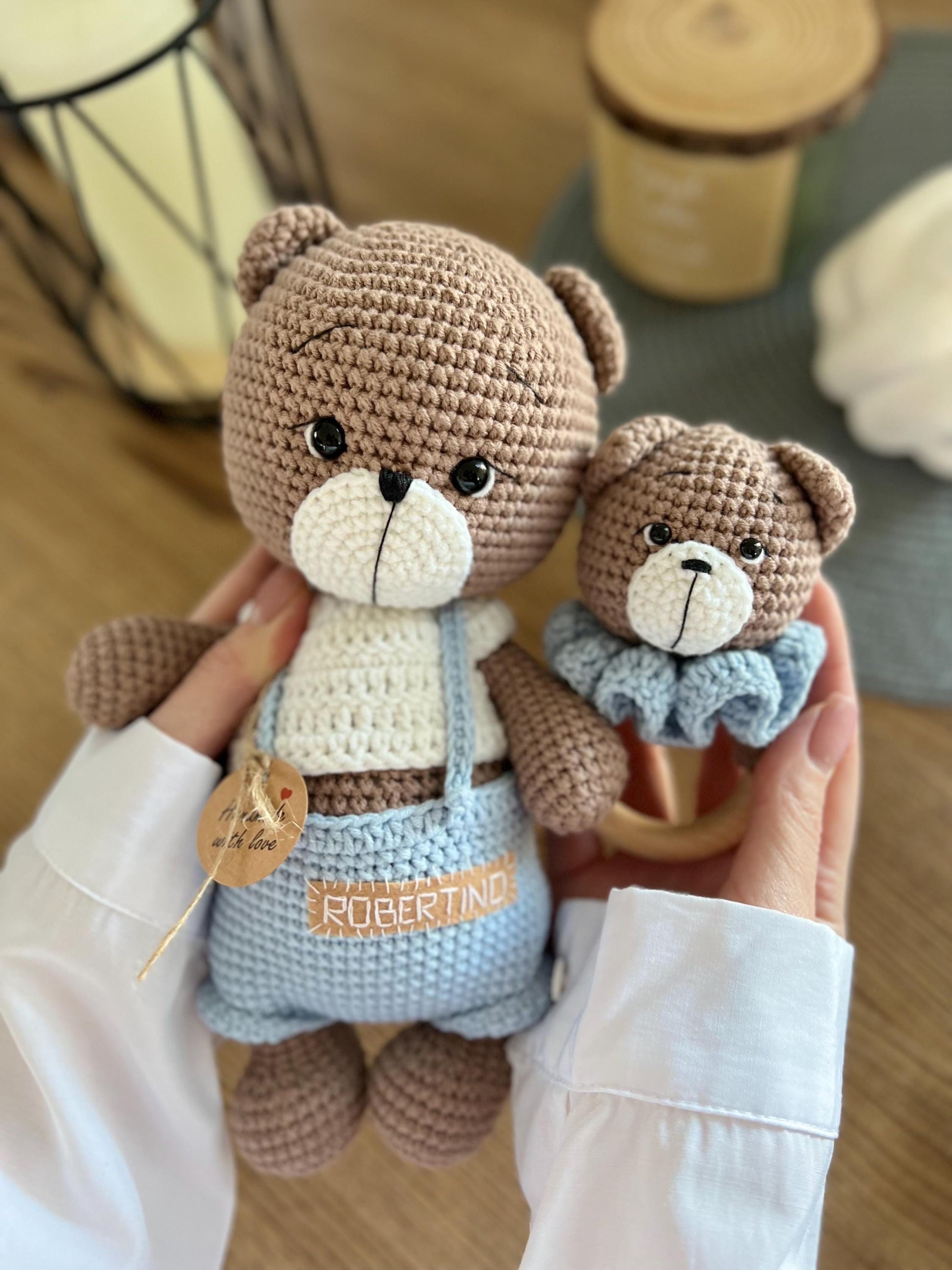 Amigurumi crochet teddy bear, personalized handmade bear toy, first Christmas gift, soft stuffed animal, baptism baby gift