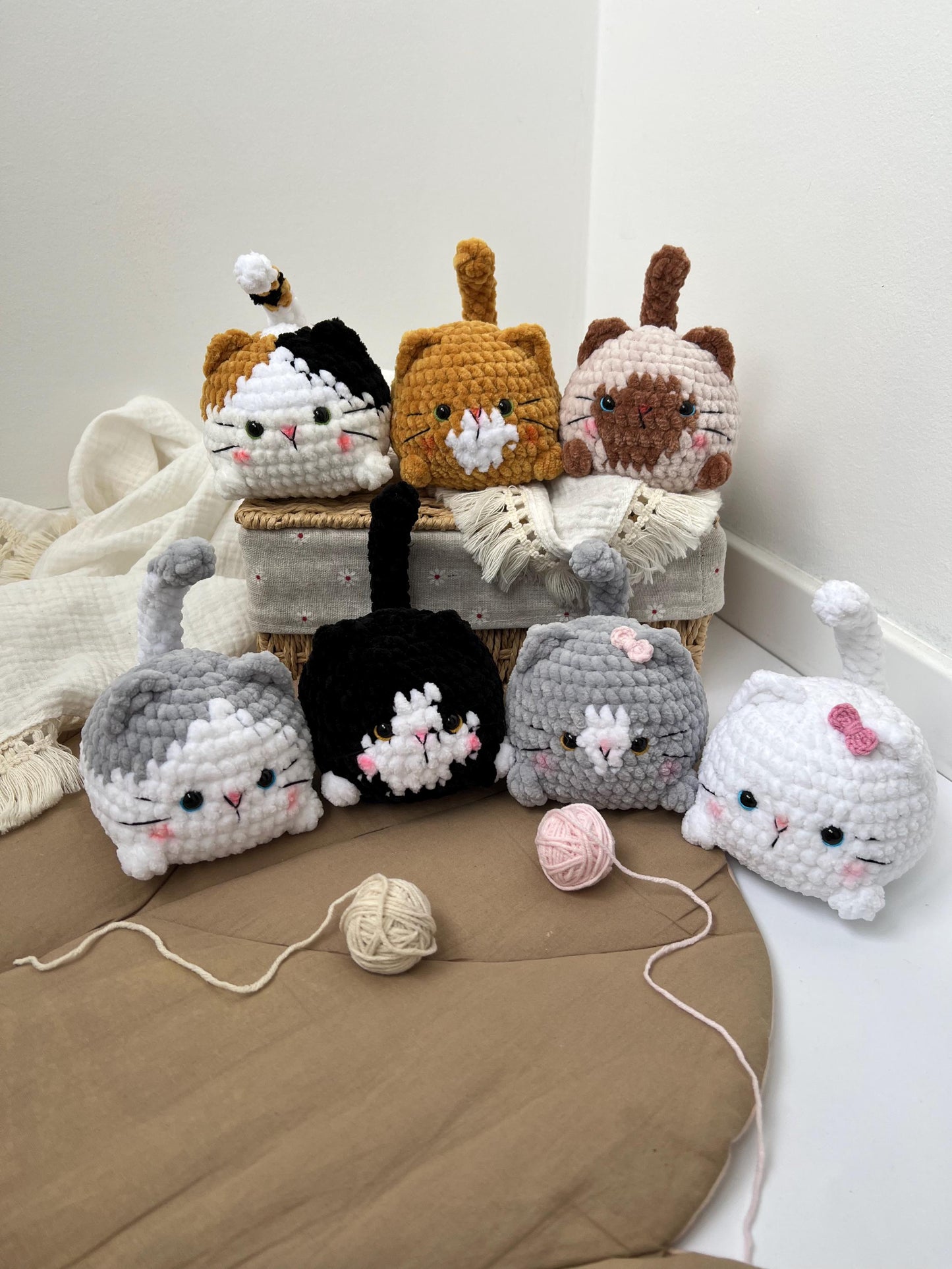 Custom crochet chubby cat, eco-friendly plush amigurumi kitten, tiny soft stuffed animal, boho toddler room decor, baby shower gift idea