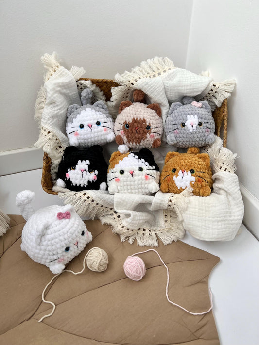 Plushie cat amigurumi, crochet chubby cat toy, boho nursery decor, soft stuffed animals, organic baby toys, cat lover gift, cute table decor