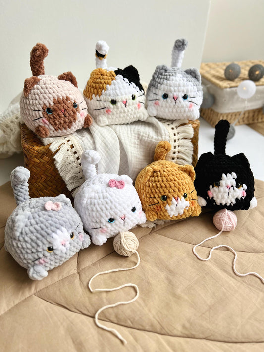Custom crochet chubby cat, eco-friendly plush amigurumi kitten, tiny soft stuffed animal, boho toddler room decor, baby shower gift idea