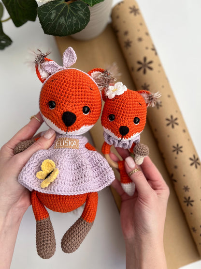 Personalized crochet fox amigurumi, kids holiday gift, niece Christmas gift, handmade stuffed plushies animals, baby christening gift