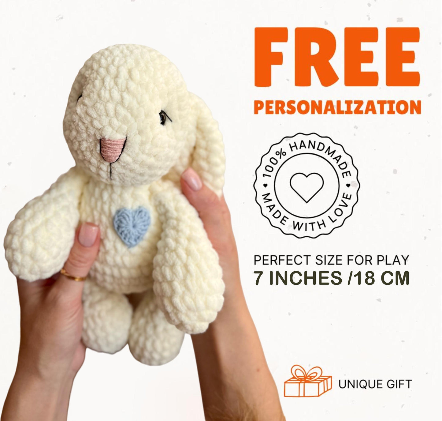 Amigurumi crochet bunny toy, stuffed animals, gender reveal gift, custom nursery decor