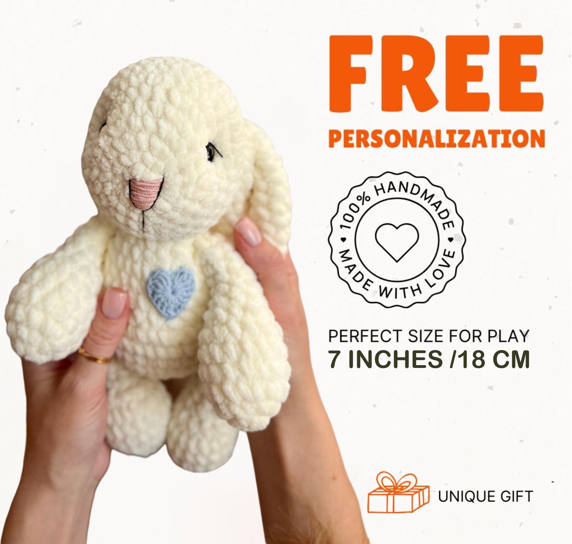 Amigurumi crochet bunny toy, stuffed animals, gender reveal gift, custom nursery decor