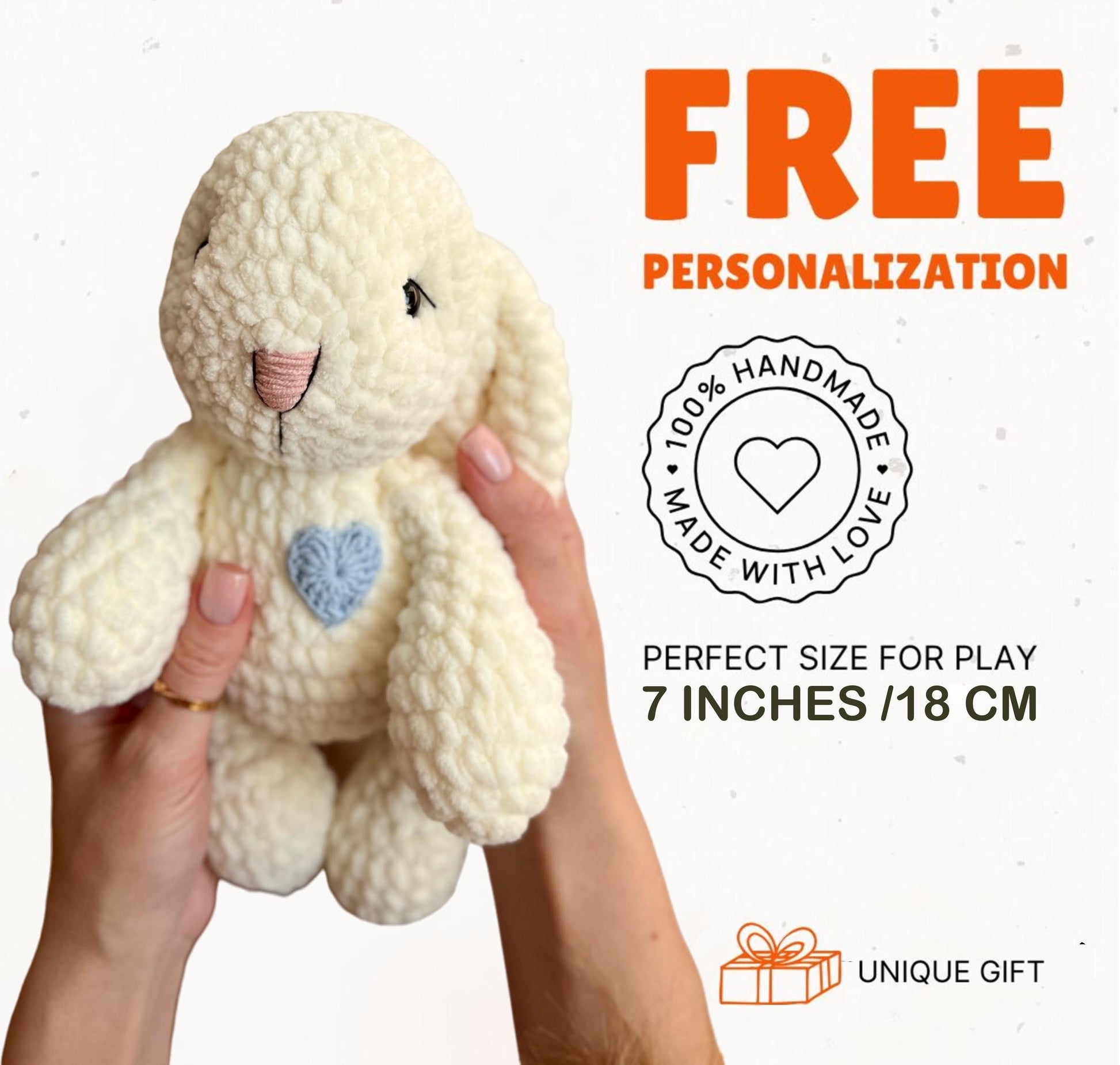 Cute crochet bunny amigurumi, custom plush rabbit toy, siblings gift, girl nursery decor, gender reveal gift, soft stuffed animals
