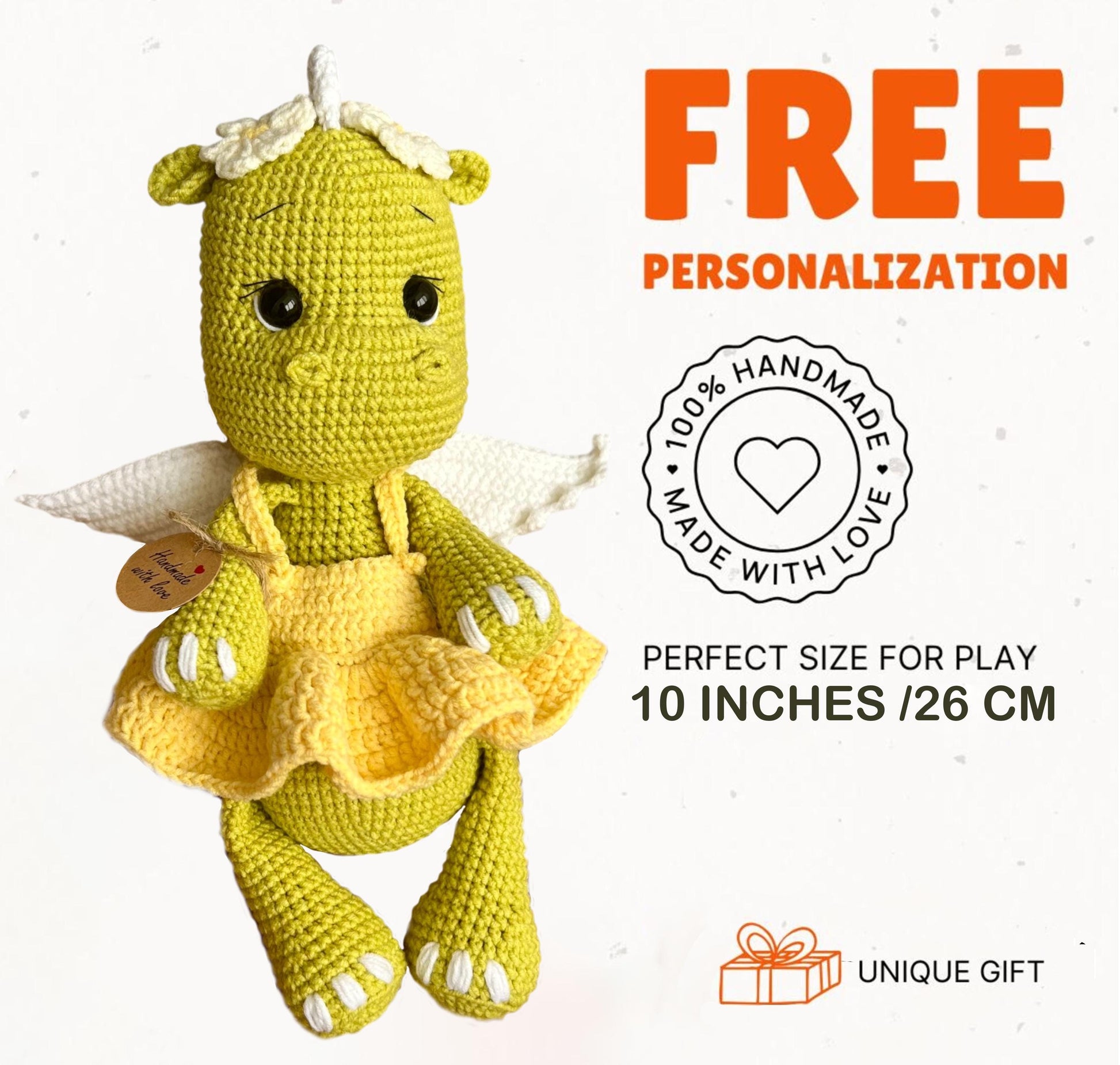 Amigurumi crochet dino toy, fantastic soft stuffed animal, organic baby toy, nursery decor