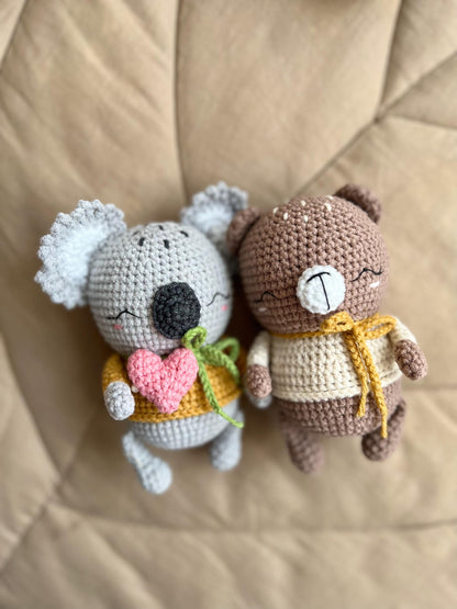 Baby first Christmas gift box, set of 3 tiny crochet animals amigurumi, cute koala bear gift, handmade soft stuffed bunny toy, holiday gift