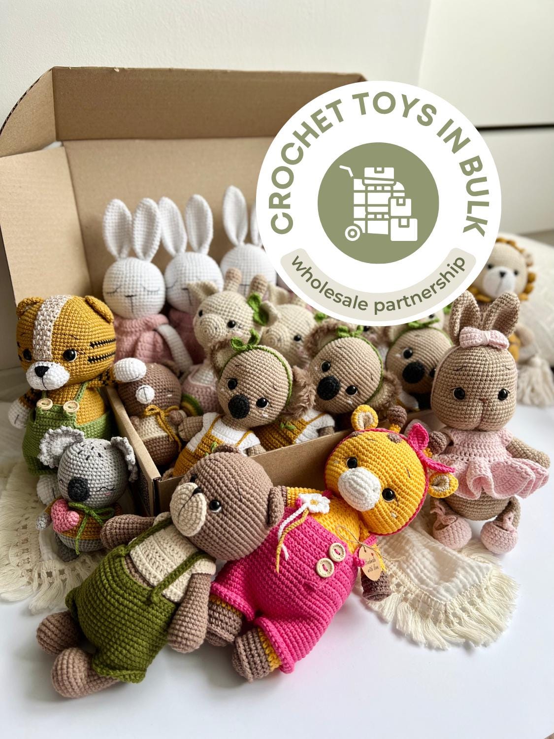Handmade toys partnership, cute crochet toys in bulk, plush toys wholesale, bulk order toy, plush amigurumi animals, organic baby toys