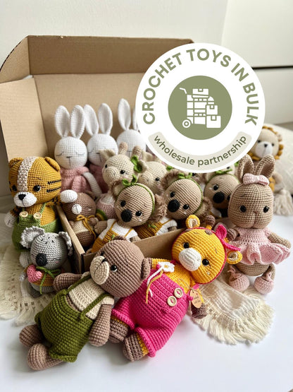 Handmade toys partnership, cute crochet toys in bulk, plush toys wholesale, bulk order toy, plush amigurumi animals, organic baby toys