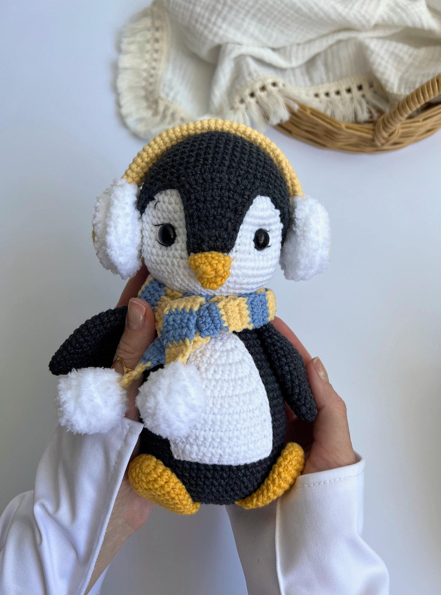 Plush penguin amigurumi toy, stuffed crochet winter animal, organic baby toys, baby shower gift, baby sleeping toy, 1st birthday gift