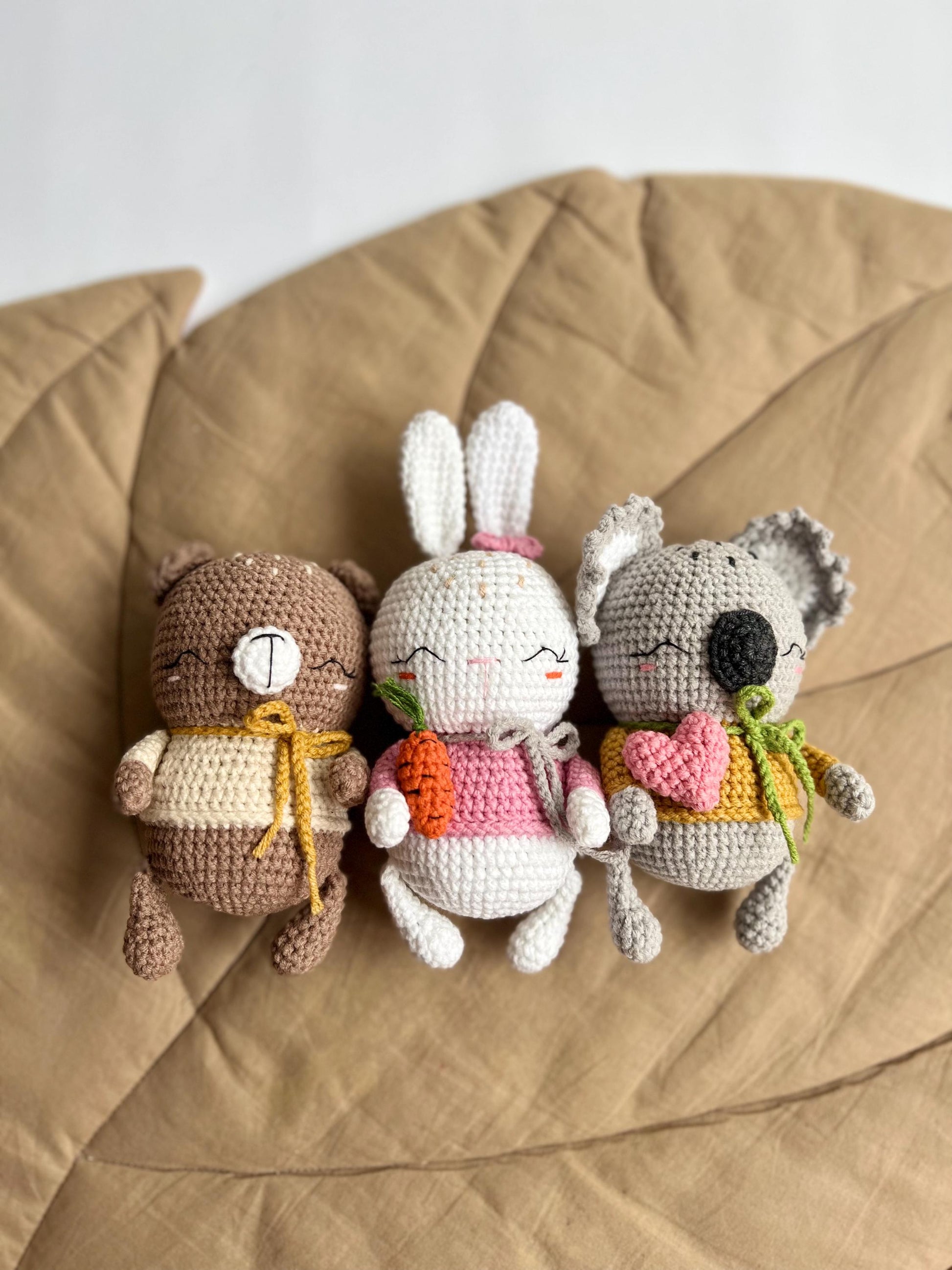 Baby first Christmas gift box, set of 3 tiny crochet animals amigurumi, cute koala bear gift, handmade soft stuffed bunny toy, holiday gift