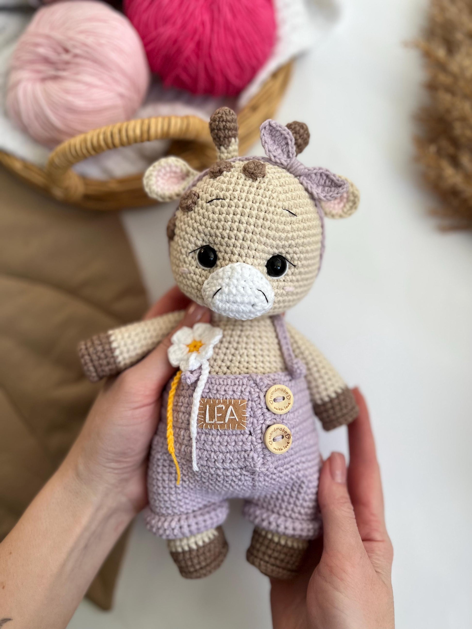 Personalized crochet giraffe amigurumi, handmade safari crochet toy, first Christmas gift idea, stuffed plush animals, christening gift