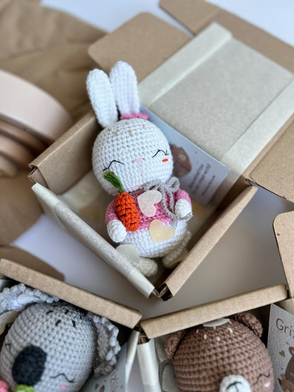 Cute crochet set of 3 tiny animals, soft stuffed animals, newborn gift box, plush tiny teddy bear, amigurumi bunny toy, koala lover gift