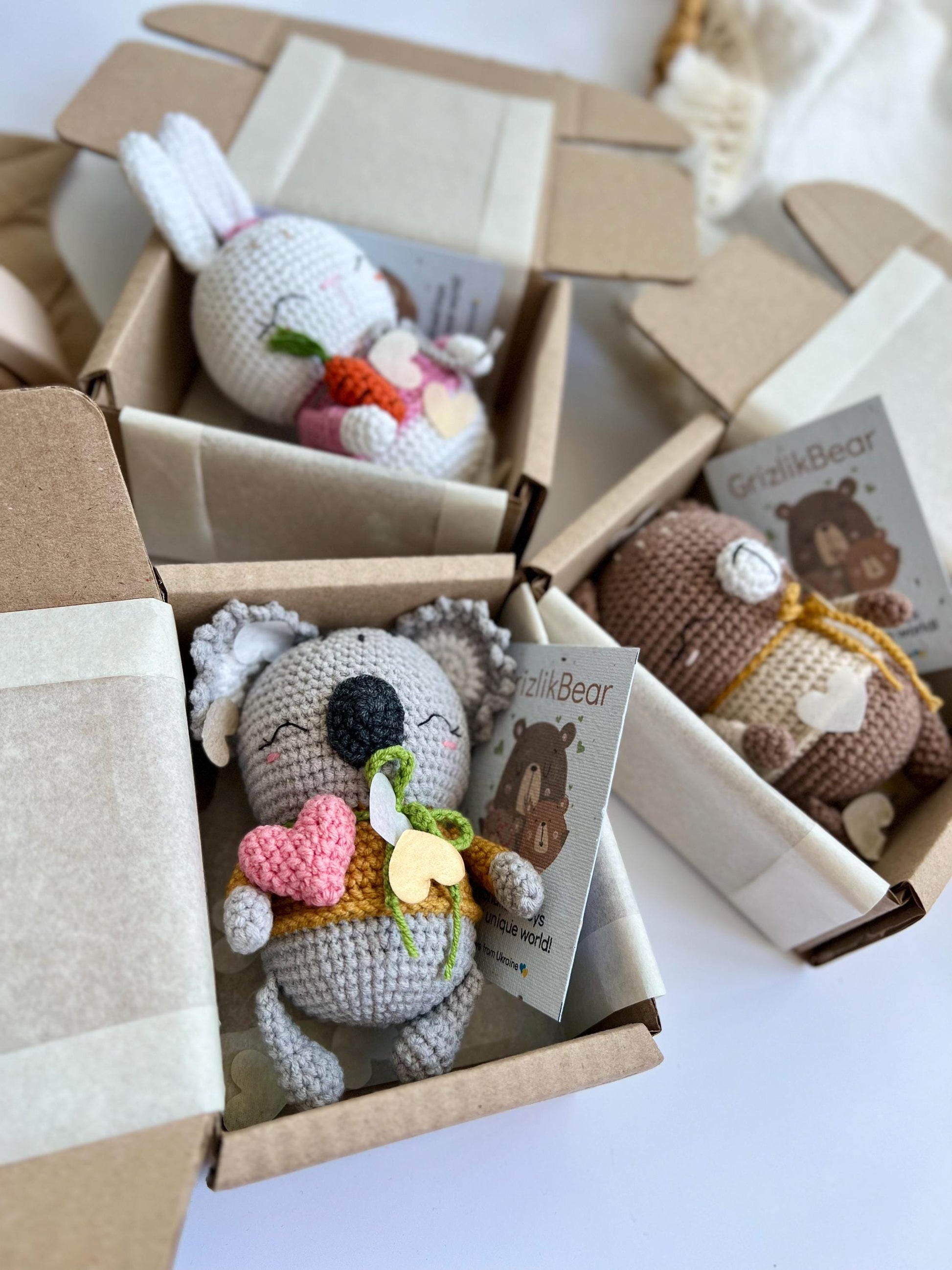 Set of 3 crochet tiny animals, custom amigurumi toys, soft stuffed animal, Christmas nursery