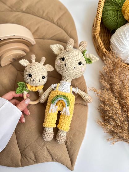 Handmade cochet giraffe toy, baby first Christmas toy, safari nursery decor, set for newborn