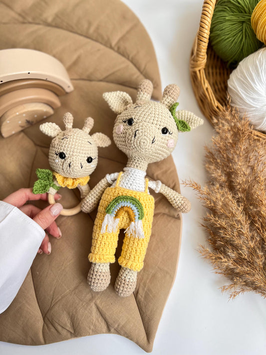 Handmade cochet giraffe toy, baby first Christmas toy, safari nursery decor, set for newborn