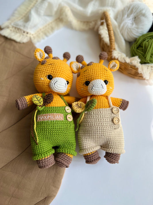 Personalized crochet giraffe amigurumi, soft stuffed animal, custom nursery decor