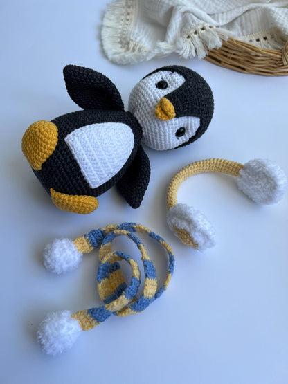 Plushies crochet penguin amigurumi, soft stuffed winter animals, boho nursery decor, organic baby toys, niece gift idea, bird lover gift
