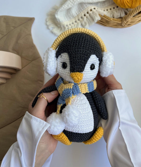 Plush penguin amigurumi toy, stuffed crochet winter animal, organic baby toys, baby shower gift, baby sleeping toy, 1st birthday gift