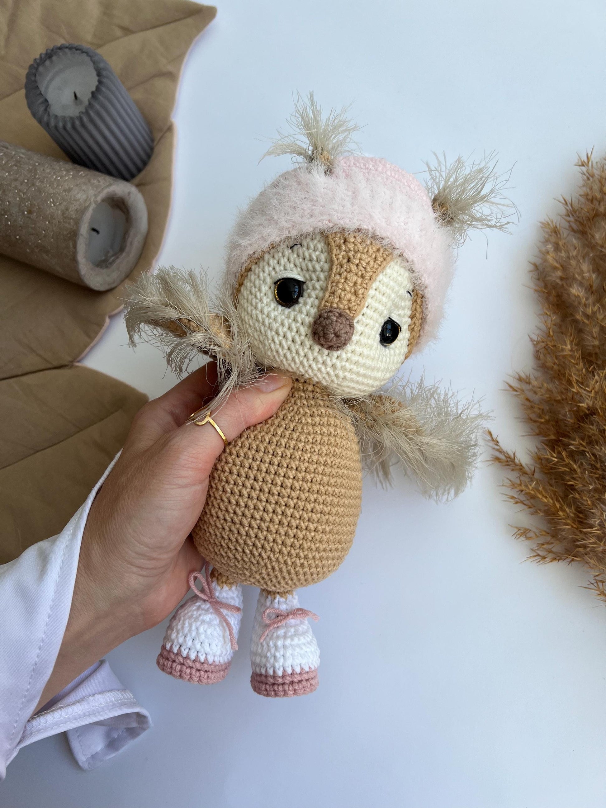 Crochet owl amigurumi, baby first Christmas, winter nursery decor, teacher gift, woodland animals