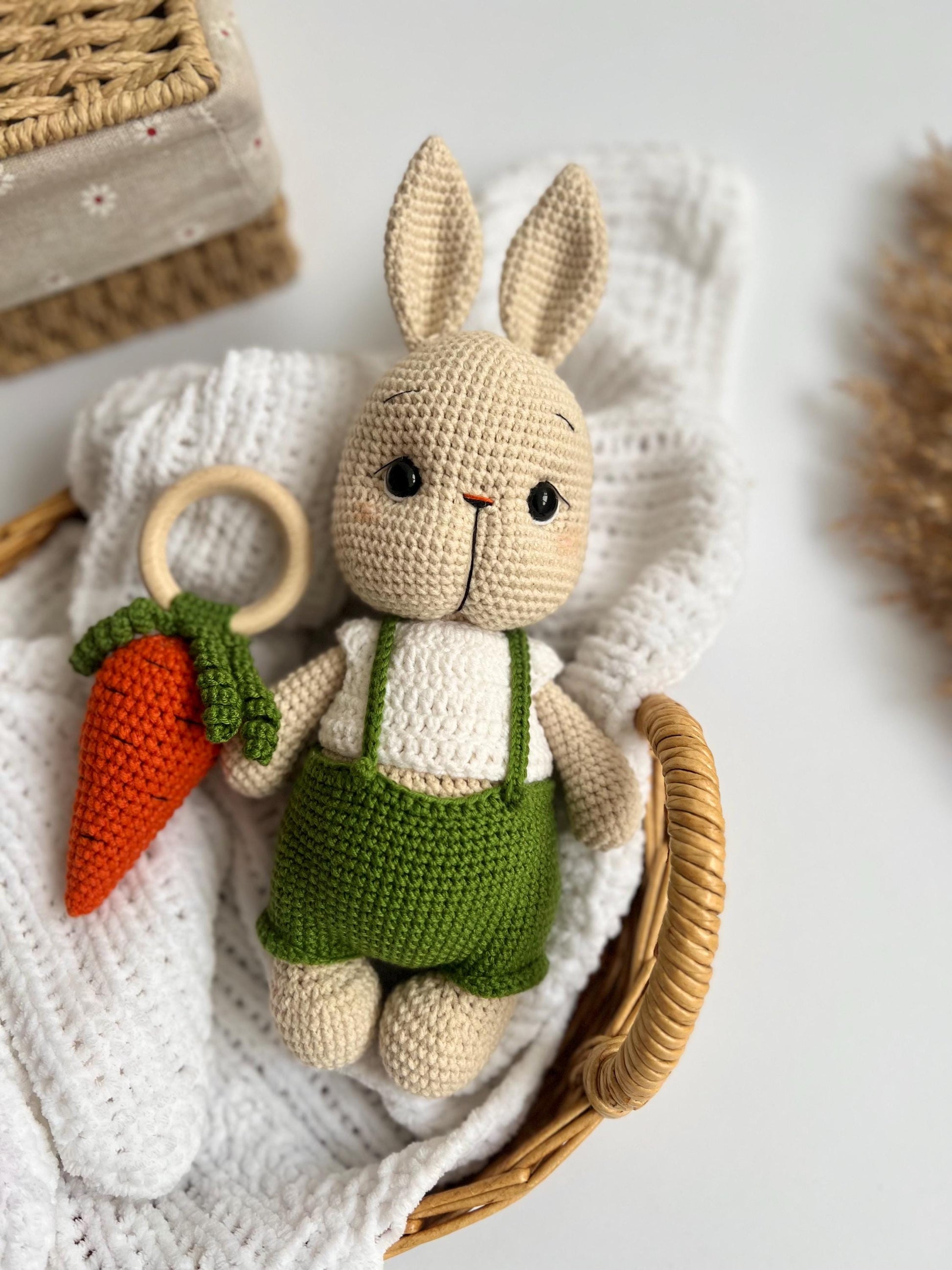 Kids holiday amigurumi rabbit, baby first Christmas gift, handmade crochet bunny toy