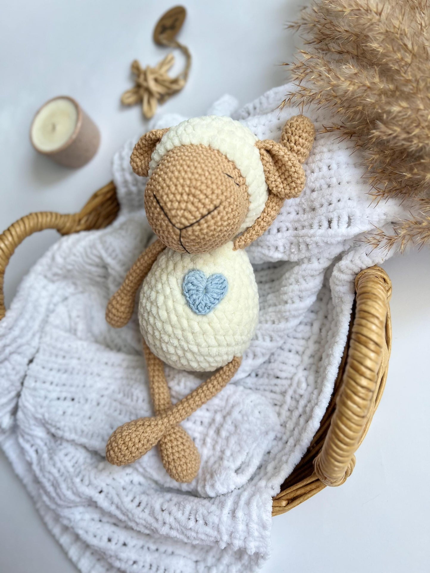 Plush Crochet Lamb Amigurumi, Soft Stuffed Animal Toy, Gender Reveal Gift