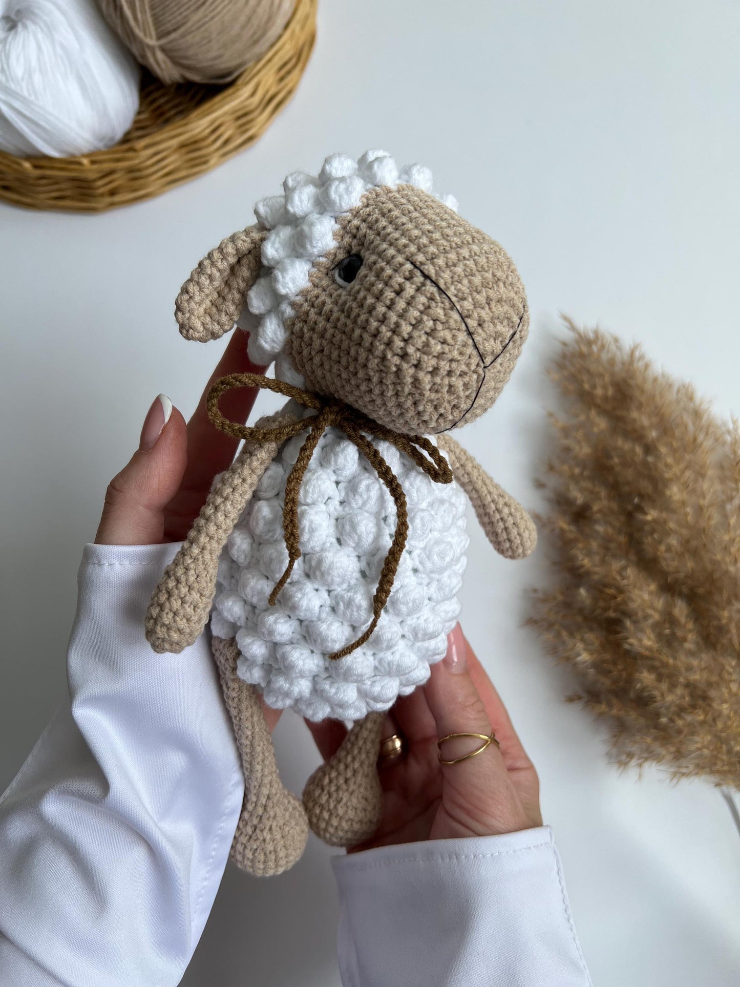 Crochet sheep amigurumi toy, baptism baby gift, first Christmas toy, handmade farm animals